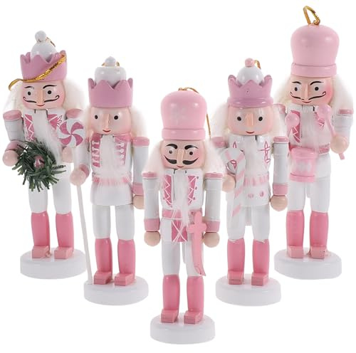 5 Piezas de Cascanueces pequeños Colgantes para árbol de Navidad, de Navidad, Figuras Colgantes de Madera, artesanías Rosas para decoración del hogar, Regalo de Fiesta