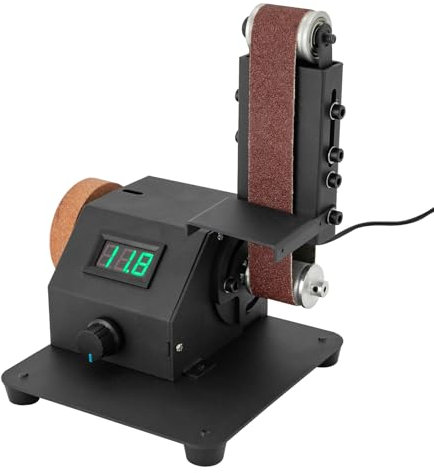 Mini Bandschleifer 350W, 8500r/min Tellerschleifer mit Digitale Anzeige, 30 * 380mm Band 70mm Schleifscheiben Polierschleifmaschine Kantenschärfer Schleifmaschine