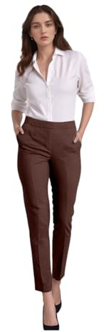 L S U Pantalon pour femme extensible léger finement cousu demi-élastique à enfiler pantalon de travail formel, marron, 38 Grande longueur