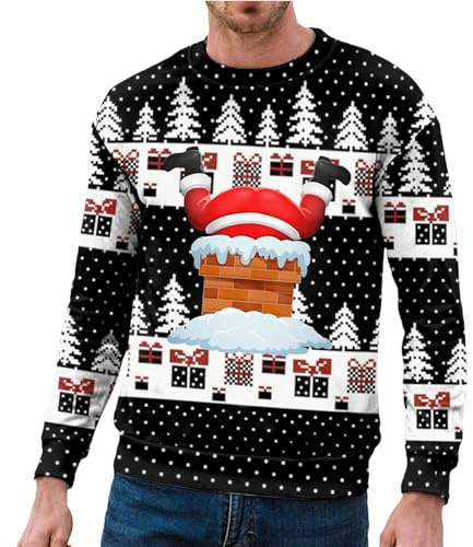 Pull Noel Homme Moche Christmas Sweater Hiver Pull Chaud en Tricot pour Noël Sweat de Noël Jumper Pull Noel Homme Pulls Sweat-Shirt sans Capuche Pull Tops À Manches Longues