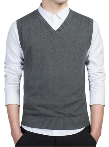 Jerséis sin Mangas para Hombre Chalecos de Punto con Cuello en V Jersey de Punto sin Mangas clásico Caballero Cardigans Chaqueta Otoño Invierno Prendas de Punto Pullover