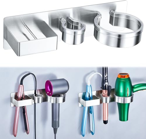 XILIMOR Porta Phone Bagno Da Muro, 3 in 1 Supporto per Phon, Piastra e Ferro Arricciacapelli, Porta Asciugacapelli, porta phon e Piastra Adesivo, Supporto Phon per Camere da Letto