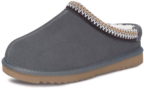 Dokela Enfants Suède Chaussons Hiver Chaud Doublure en Feutre Cuir Véritable Pantoufles Garçons Filles Imperméables Antidérapant Confortable Bottes De Neige,Gris,36 EU