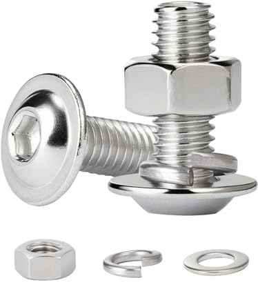 QANCEN 10 Pièces Vis à Tête avec Six Pans Creux M5x12 mm, Boulons à Tête Bombée avec Bride Inox A2 V2A, Jeu de Vis avec Ecrous et Rondelles, Entièrement Filetée