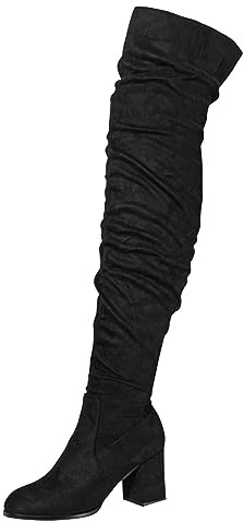 Allbestop Cuissardes Femme, Botte Cuissarde Femme Bottes Longues pour Bottes Talon Haut Talons Cuir Mollet Large Longues pour(Noir,41)