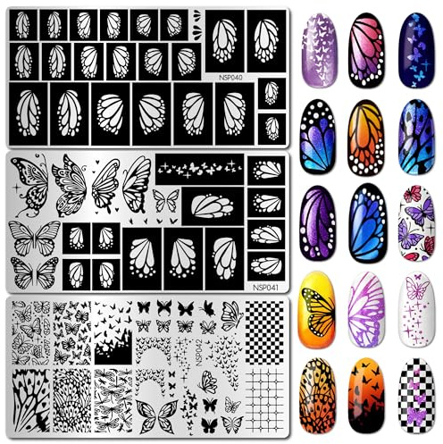 arriettycraft Set di 3 piastre per stamping unghie, motivo: farfalle, ali, sagome di libellule, stencil per nail art, per nail art, strumenti per manicure e saloni