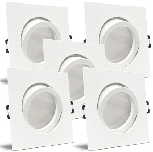 trendlights24 Carree-C Decken Einbaustrahler eckig 5er Set 230V LED 5W dimmbar ultra flach 35 mm - Weiß - Warmweiß 3000k Einbauleuchte schwenkbar