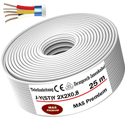 MAS Premium Von 5 bis 250m Telekommunikationskabel J-Y(ST) Y 2_4_6X2X0,8 Telefonleitung Klingelleitung Fernmeldeleitung (J-Y(ST) Y 2X2X0,8, 25m)
