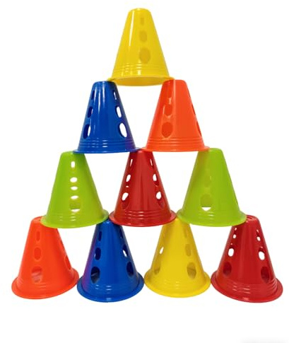 Ncheli Pack de 25 Conos de Entrenamiento, 5 Colores Conos de Slalom en PE, Base Plana Antivuelco, Apilables para Fútbol, Patinaje, Agilidad Canina y Deportes