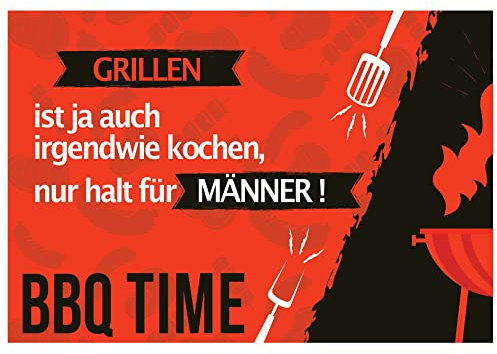 LILENO HOME Esterilla para barbacoa y barbacoa, 75 x 120 cm (BBQ Time Hombres Rojo), como base perfecta para protección del suelo para gas y barbacoa de carbón vegetal, alfombrilla protectora para