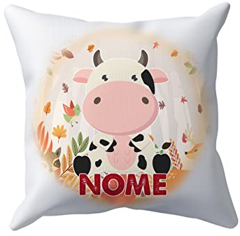 Puzzletee Cuscino Bambino Mucca - NOME PERSONALIZZABILE - Mucca - Toro - Animali Simpatici - Cuscini 40X40 CM - Bambino - Idee Regalo