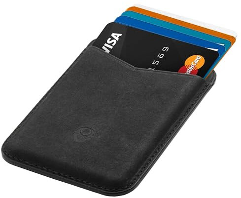 DONBOLSO - Kreditkartenetui - RFID Blockierendes Portemonnaie - Mini Slim Kartenetui - Echtleder-Geldbörse mit Kartenfächern und Ausweisfenster - Schutz - Klein, Minimalistisch - Vintage Schwarz