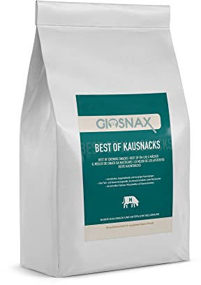 GIOSNAX - Best of Kausnacks M, 400g Rinderpansen, 100g Rinderkopfhautstreifen zur Zahnpflege, 15 Stück Rinderohren, 250g Rinderlunge, 500g Ochsenschwanz vom Rind, Einzelfuttermittel