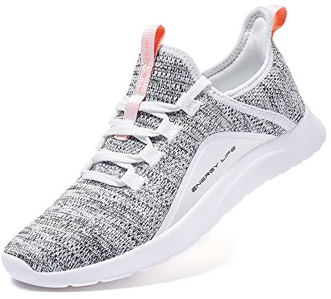 ALEADER Sneaker Damen Laufschuhe - Atmungsaktive Sportschuhe für Jogging, Workout, Freizeit drinnen Turnschuhe, barfussähnliche Schuhe für Damen Weiß Grau 39 EU