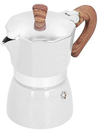 Moka Pot 3 Tazas, Italiana Clásica de Aluminio, Portátil con Mango Antiquemaduras para Cocina, Camping, Oficina (Seiko Cremoso)