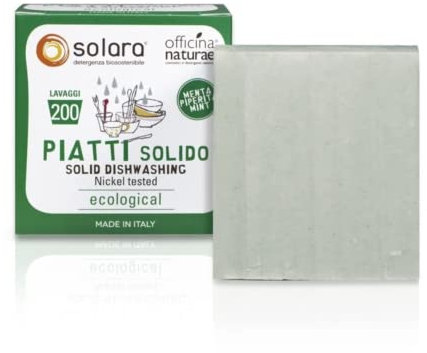Officina Naturae | Solara Detersivo Piatti Solido Menta Piperita, Detersivo Concentrato, Sgrassaed Elimina Cattivi Odori, 180g
