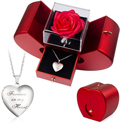SOVIUPRZ Ewige Rose, Konservierte Rose Apfelkiste Rosenbox Mit Schmuck, Preserved Roses in a Box, Infinity Rose Im Glas Mit Kette, Geschenke für Frau, Freundin, Mama, Oma am Muttertag, Weihnachten