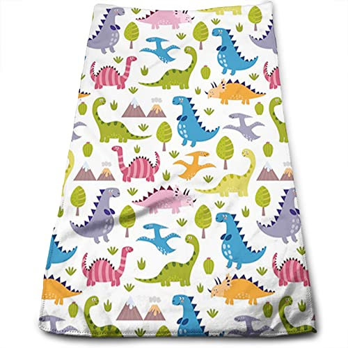 Dino Küchen-Geschirrtücher, Waschlappen, Auto, Haushalt, Haustier, Badetuch, Cartoon-Stil, bunte Dinosaurier, Handtücher für Badezimmer, weich, wasserabsorbierend, leicht, Blaugrün, 38,1 x 68,6 cm
