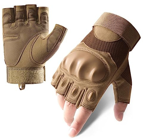Gants Tactiques Sans Doigts, Gants Moto, Gants Tactiques Militaires Camouflage, Protection Articulations Gants Demi-Doigt Extérieur pour Homme et Femme pour Le Tir, la Chasse, la Coto, l'escalade