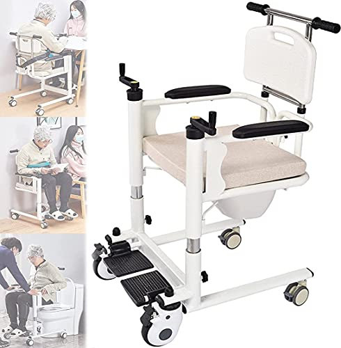 Toilettenrollstuhl, Premium Badezimmer Rollstühle, WC Rollstuhl, Fahrbar, mit Eimer, Tragbarer Transferlifter mit 180° geteiltem Sitz, 4 Radbremsen 360°, bis 120kg