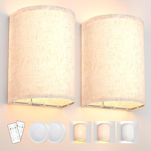 AIBOO Lámpara de pared LED para interior, 2 unidades, lámparas de pared alimentadas por baterías, 3 modos de color ajustable, control remoto, lámpara de mesita sin conexión eléctrica, lámparas de