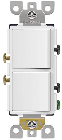 CML Double Rocker Decorator Light Switch, Dual Single Pole Paddle in-Wall Switch, Self-grounding Electrical On/Off Interrupter, 15A 120V, UL Listed, 1 Pack, White