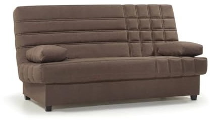 SHIITO | Sofá Cama 3 Plazas con Arcón - Modelo Trevor - Apertura Clic-Clac | 100x193x100 cm | 2 Cojines Incluidos | Color Marrón Chocolate | Comodidad con Estilo