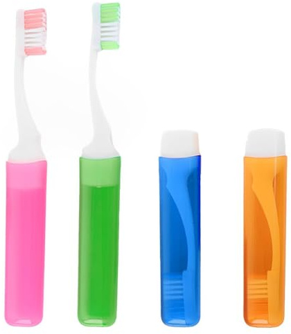 XFentech 4 Pièces Brosse à Dents de Voyage Portable avec Poils Doux - Mini Brosse à Dents Pliables pour Camping et Voyage pour Enfants et Adultes (Rose, Bleu, Vert, Orange)