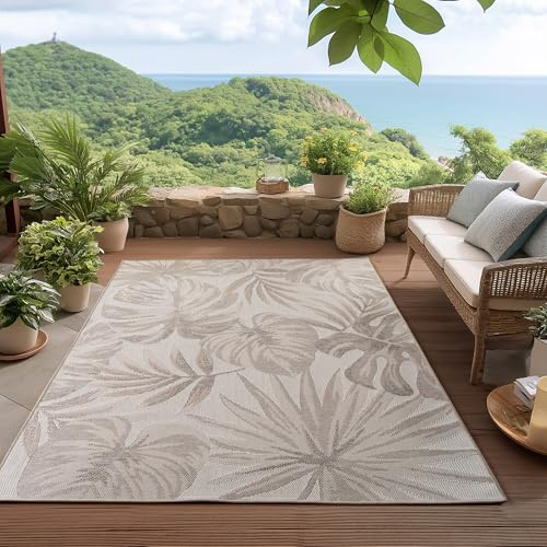 HomebyHome Alfombra de Exterior Beige 160x230 cm, Resistente a la Intemperie y a los Rayos UV, para la Cocina, el balcón, la terraza, así como para el salón y el Comedor