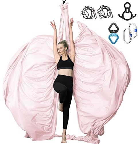 9 Yards Aerial Silks Yoga Swing Set - Aerial Yoga Hammock Kit Anti-Gravity Flying for Fitness, Low/Non Stretch Nylon Tricot Fabric Hardware Included for Dance