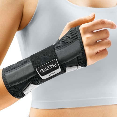 FREETOO Carpal Tunnel Wrist Supports Splint Fit Right Hand Night Support, Fitted Wrist Brace for Tendonitis Arthritis Pain Relief, Hand Support Splint for RSI, Sprain - For Men and Women (Black, S/M)