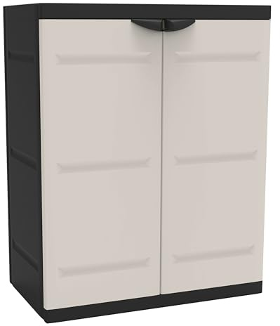 Miroytengo Armario 2 Puertas y 2 Estantes Internos, Armario Bajo de Exterior, Armario de Resina Titanium Negro 70x88x41 cm