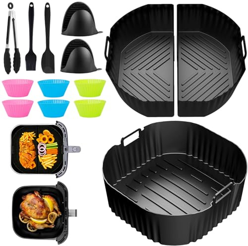 TEBOKHAD 14 Pezzi Teglie Accessori per Friggitrice Ad Aria,Contenitori Friggitrice Ad Aria Accessori Per 5,5L/6L/6,2L,Teglia in Silicone per Air Fryer Per 2000 NA230, Riutilizzabile