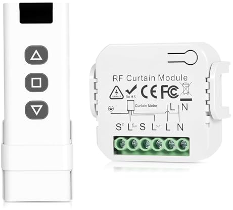 Funk Rolladensteuerung Nachrüstset mit Fernbedienung, Drahtloser Funk Schalter mit RF-Fernbedienung + Empfängermodul, Drahtlose Steuerung bis 100m Reichweite, 2200W, Rolladenschalter für Smart Home