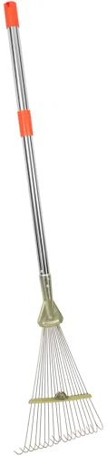 NUOBESTY Rastrillo de Jardín Retráctil 18 Dientes de Acero Inoxidable, Mango Extensible de 80 Cm para Césped Artificial y Hojas, Herramienta Multiusos para Jardinería y Paisajismo