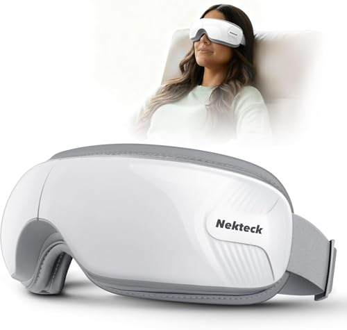 Nekteck Masajeador de ojos blanco, masajeador de ojos para aliviar el dolor de ojos cansados, ojeras e hinchazón