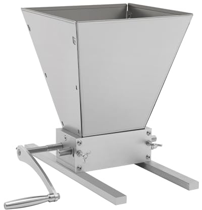 Mulino manuale per cereali in acciaio inox con 2 modalità di azionamento, macinino per malto regolabile 0-2,5 mm, distanza tra rulli, 4 l, imbuto per birra e cereali, adattatore per trapano e aste di