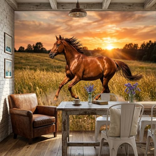 Mural De Papel Tapiz Praderas Caballos Al Galope 200x140cm, Papel Tapiz Fotográfico Realismo Natural Póster De Decoración De Pared De Dormitorio, Sala De Estar, Mural Seda