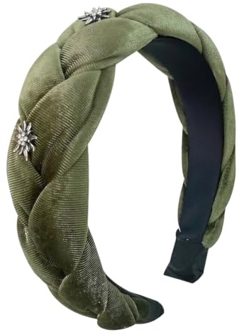 Flätat Dirndl-hårband för dam, Diadem för folkdräkt och vardag, Håraccessoar i militärgrönt, 1-pack