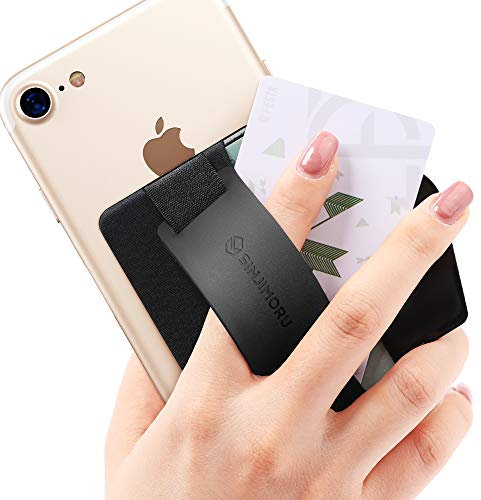 Sinjimoru Tarjetero y Agarre para teléfono con Soporte, Tarjetero de Seguridad Adhesivo para Tarjetas ID/IC con Soporte para teléfono móvil. Sinji B-Grip Bolsillo de Solapa, Negro