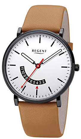 REGENT Herren Armbanduhr Stahl analog Quarz Lederband BA-537