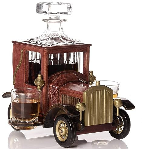 Kemstood Ensemble décanteur à whisky avec verres et support de voiture vintage (945 ml) – Ensemble décanteur à bourbon avec verres pour liqueur, vodka – Cadeaux à whisky pour homme