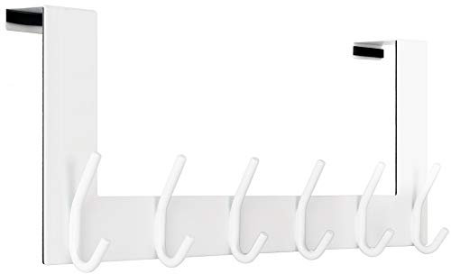 WEBI Over The Door Hook,Over Door Hanger Coat Rack Over The Door Towel Rack,Towel Hanger,6 Hooks for Hanging Clothes,Hats,Bathroom,White