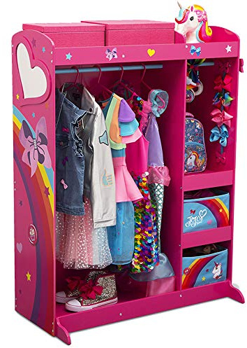 JoJo Siwa Dress and Play Boutique by Delta Children Pretend Play Costume Storage Wardrobe for Kids with Mirror & Shelves