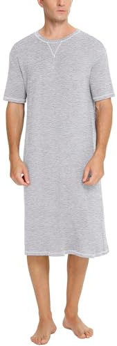 SWOMOG Mens Night Shirt Short Sleeve Sleep Shirt Loose Sleepwear Soft Comfy Henley Nightgown XX-Large Grey