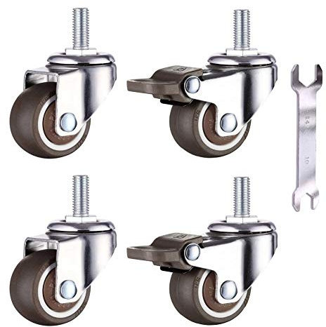 4 ruedas para muebles M6 x 15 mm, con rosca, 25 mm, goma blanda, TPE, rosca pequeña para muebles (2 unidades con freno)