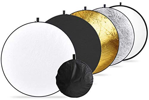 Ruberg - Reflector Plegable 5 en 1, portátil, 30 cm, Redondo, Reflector de luz en Blanco, Dorado, Plateado, Blanco, Negro y Transparente para Estudio, difusor de Fotos