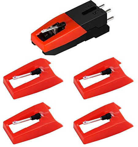 Record Player Needle, 1 PC Record Player Cartridge with 4 PCS Diamond Stylus Replacement for Crosley, ION, LP, Phonograph