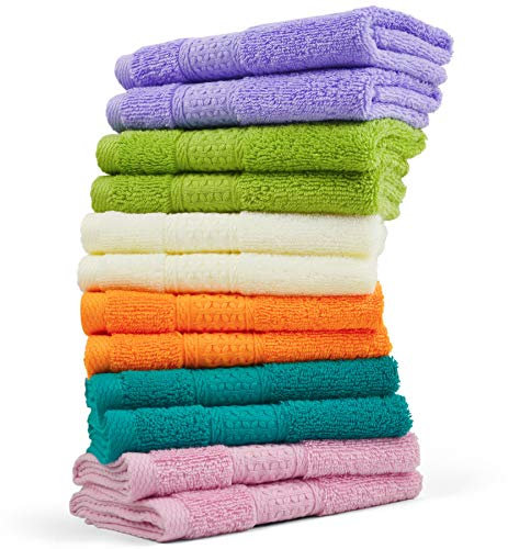 Cleanbear Waschlappen 12 Stück Waschlappen 100% Baumwolle Waschlappen für Gesicht – Große Bad-Waschlappen 33 x 33 cm mit mehrfarbigen Farben