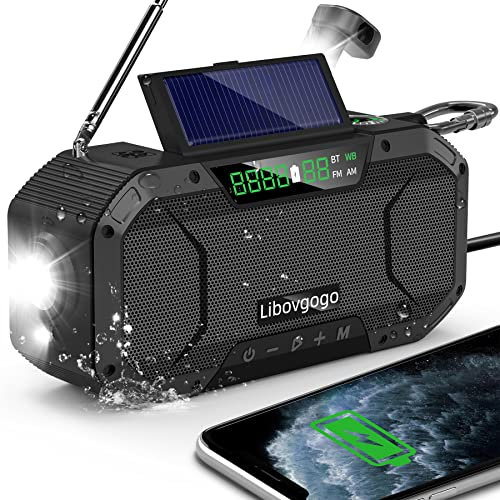Radio di emergenza impermeabile portatile AM FM Digital Radio con torcia lampada da lettura manovella NOAA Meteo Radio con pannello solare 5000 mAh Caricabatteria per telefono cellulare Kit di